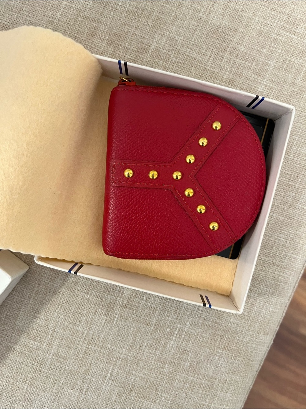 Yves Saint Laurent Red Leather Studded Coin Pouch